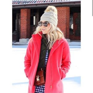 J. Crew City Coat Bright Red Pink Long Wool Warm Trench Duster Peacoat Jacket 4